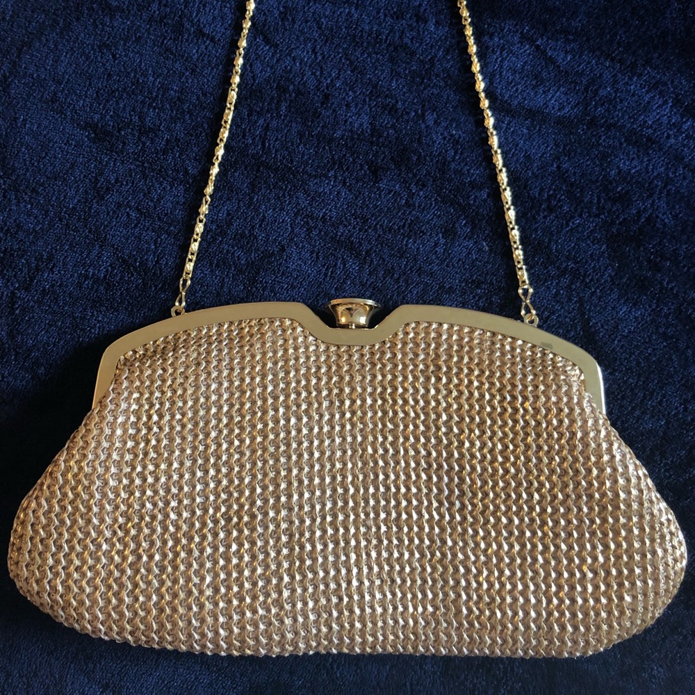 Gold Basket-Weave Clutch